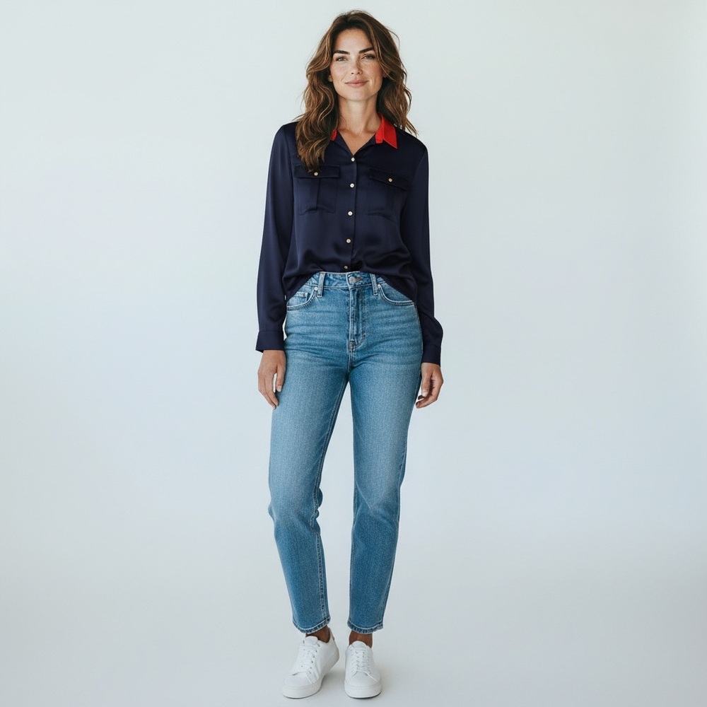 Wonder Navy Front Pockets Blouse